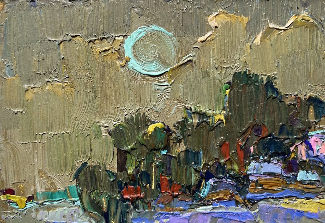 Oil painting Moonlit night in the village Oksana Kalenyuk - 4