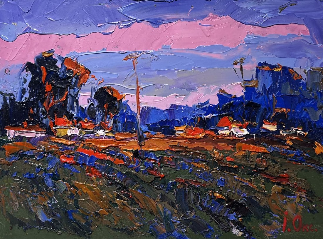 Oil painting A pink sunset is visible Oksana Kalenyuk - 3