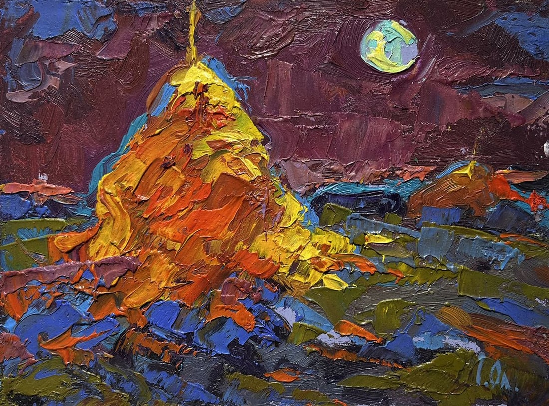 Oil painting Moonlit night in the field Alex Kalenyuk - 3
