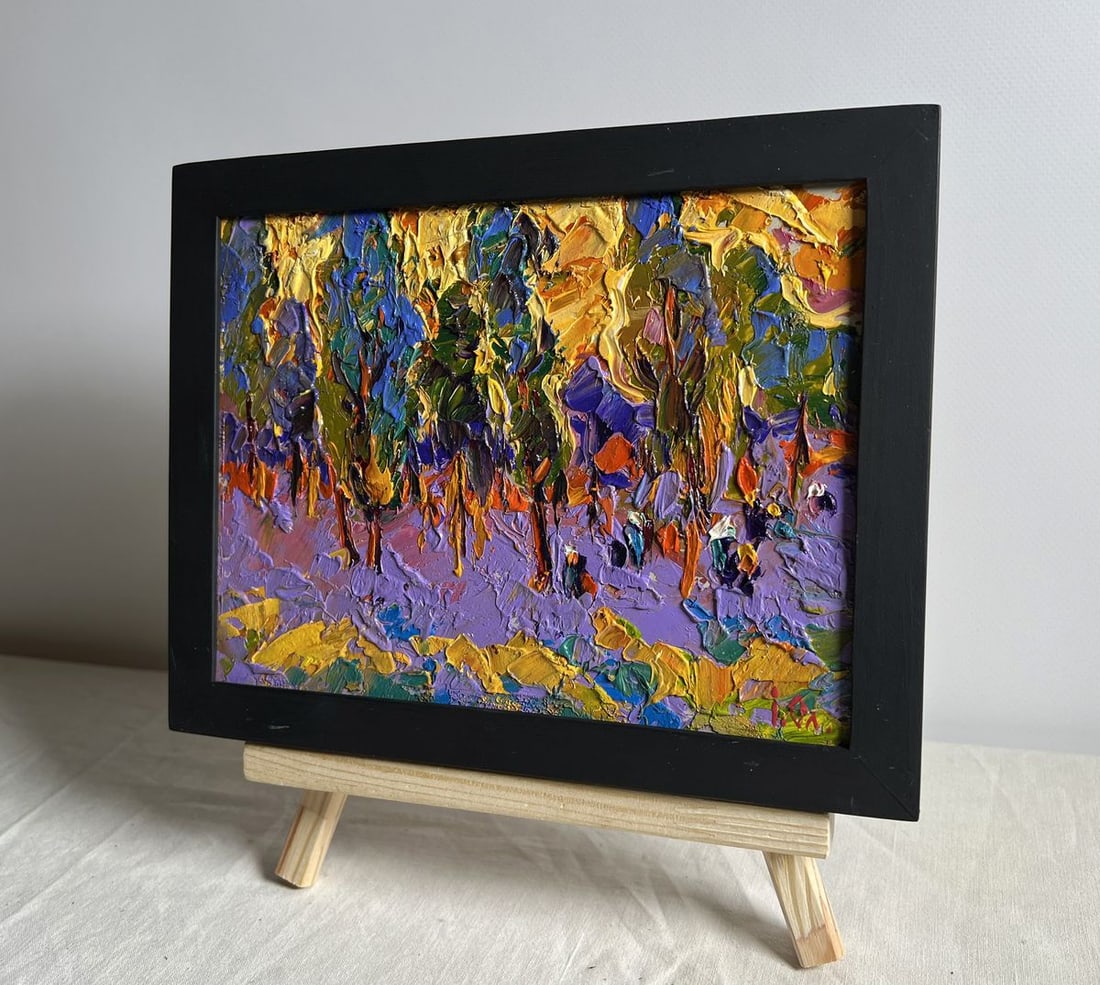 Oil painting Yellow sunset behind the trees Alex Kalenyuk - 2