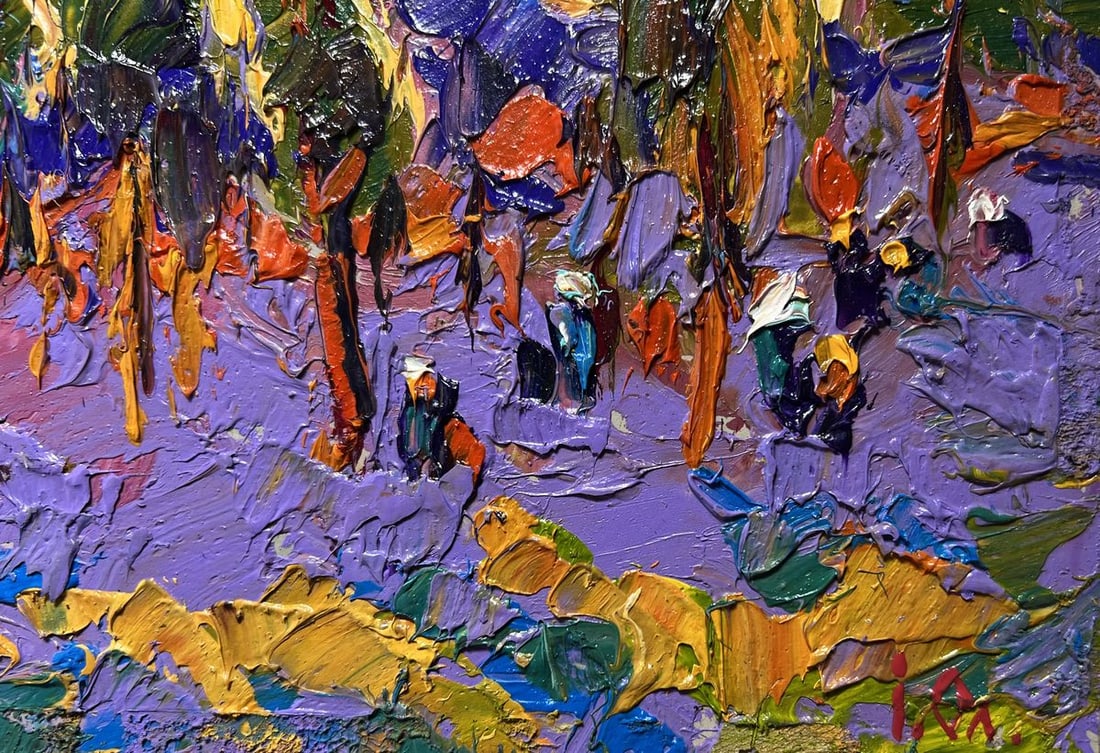 Oil painting Yellow sunset behind the trees Alex Kalenyuk - 9