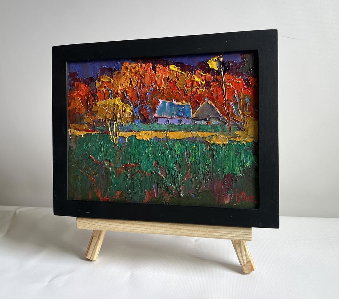 Oil painting Crimson autumn in the village Oksana Kalenyuk - 2