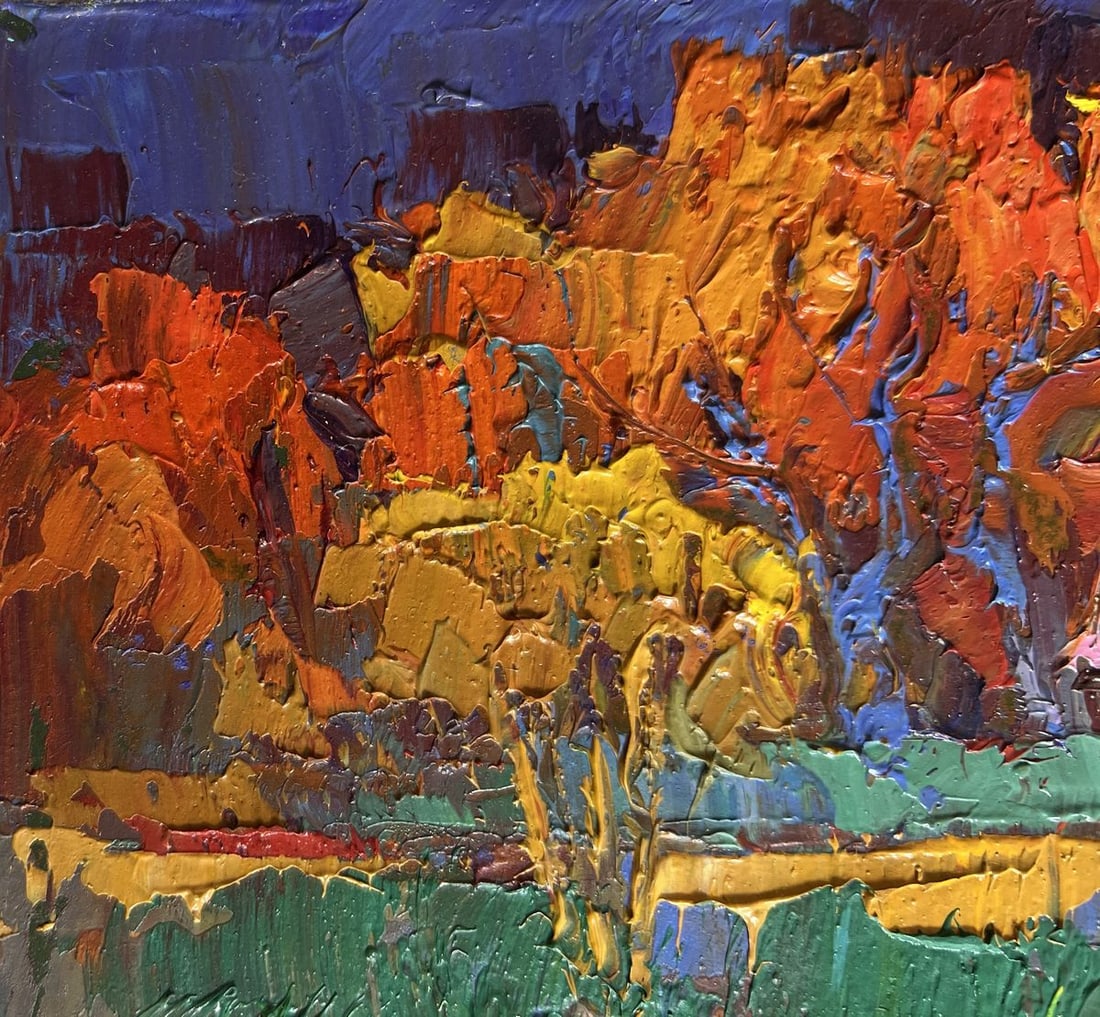 Oil painting Crimson autumn in the village Oksana Kalenyuk - 5