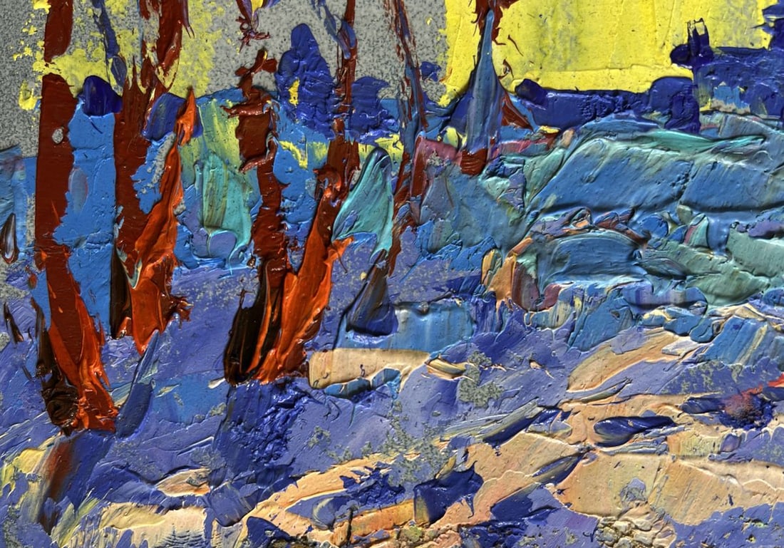 Oil painting Winter evening with yellow sunset Alex Kalenyuk - 6