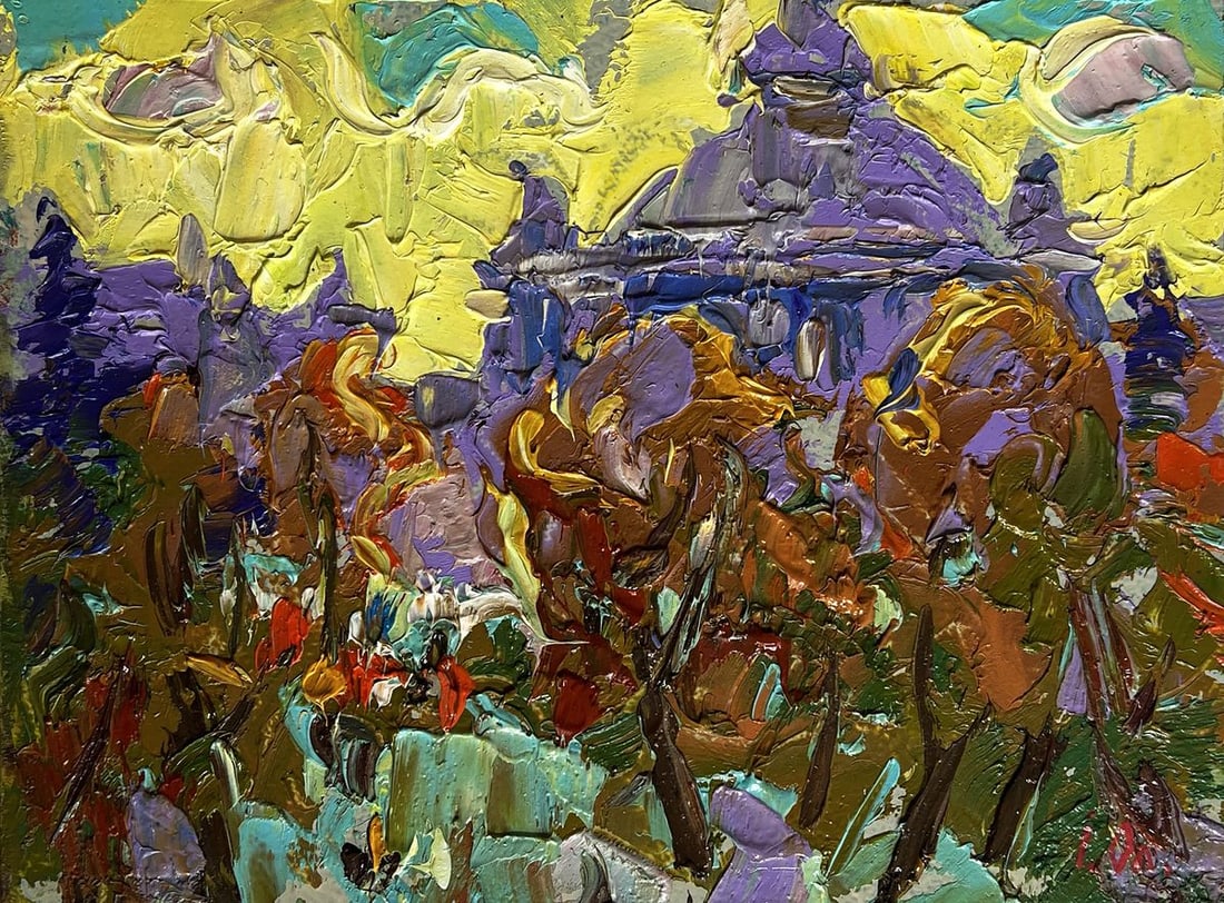 Oil painting City yellow sunset Alex Kalenyuk - 3