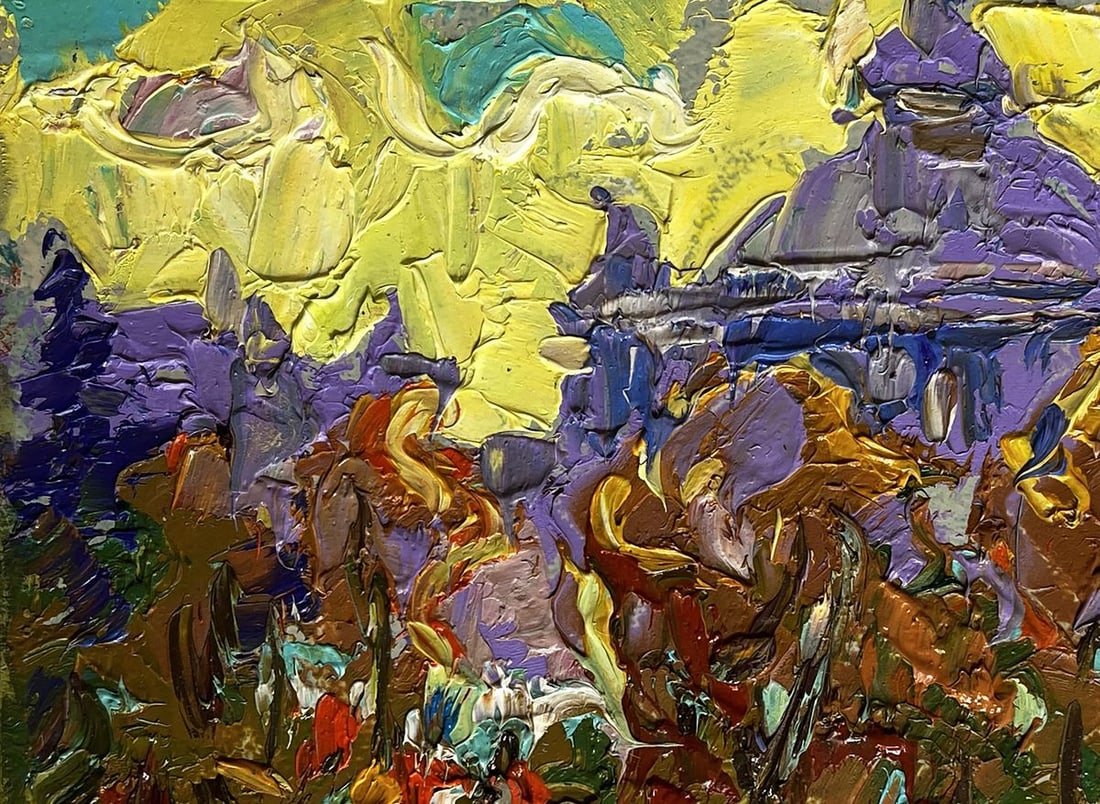 Oil painting City yellow sunset Alex Kalenyuk - 7