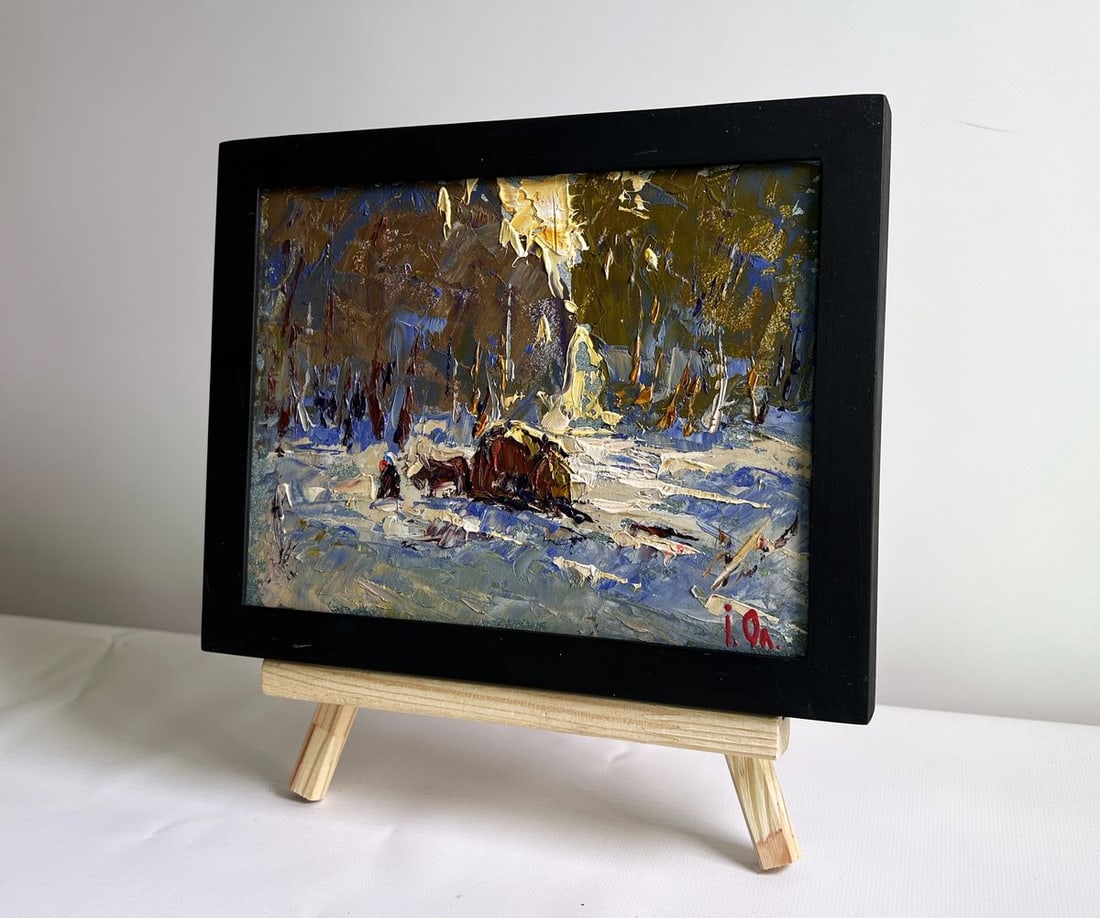 Oil painting Winter evening in the forest Alex Kalenyuk - 2