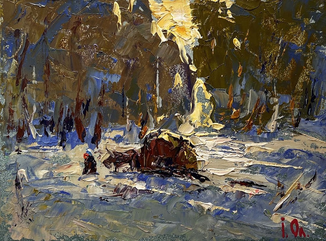 Oil painting Winter evening in the forest Alex Kalenyuk - 3