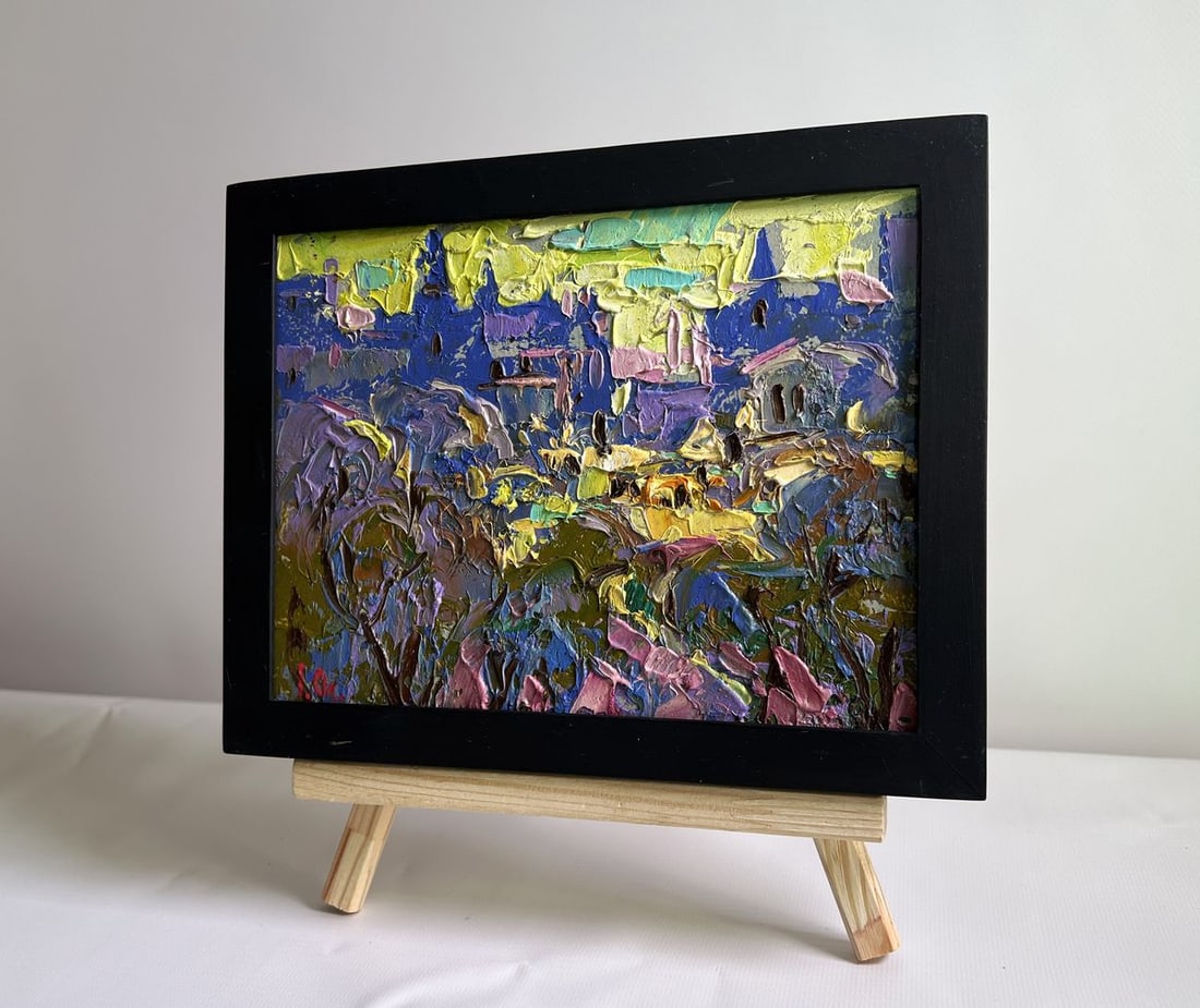 Oil painting A yellow sunset illuminates the city Alex Kalenyuk - 2