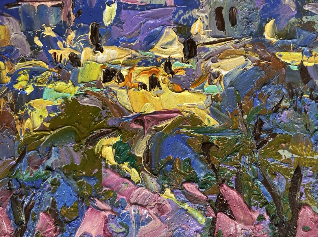 Oil painting A yellow sunset illuminates the city Alex Kalenyuk - 4