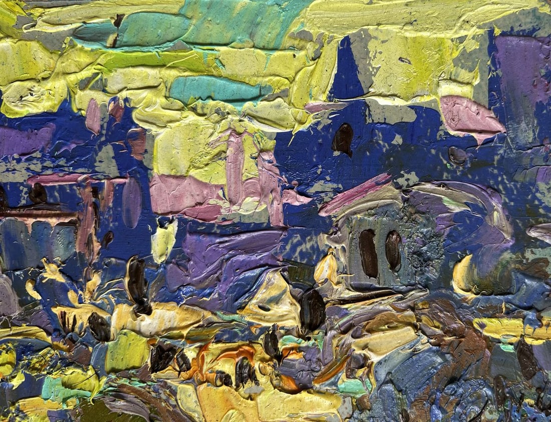 Oil painting A yellow sunset illuminates the city Alex Kalenyuk - 5