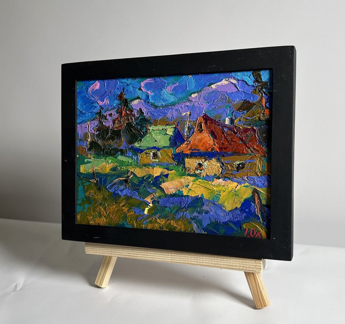 Oil painting Village and blue mountains Alex Kalenyuk - 2