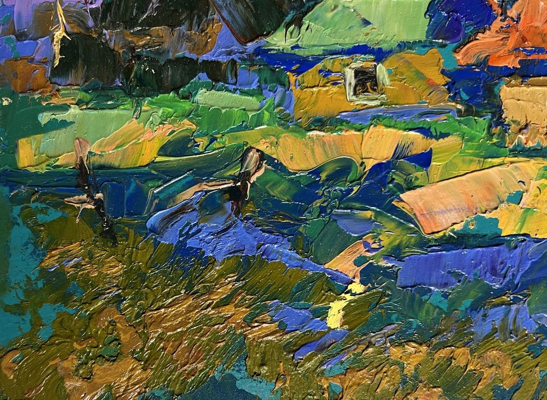 Oil painting Village and blue mountains Alex Kalenyuk - 4