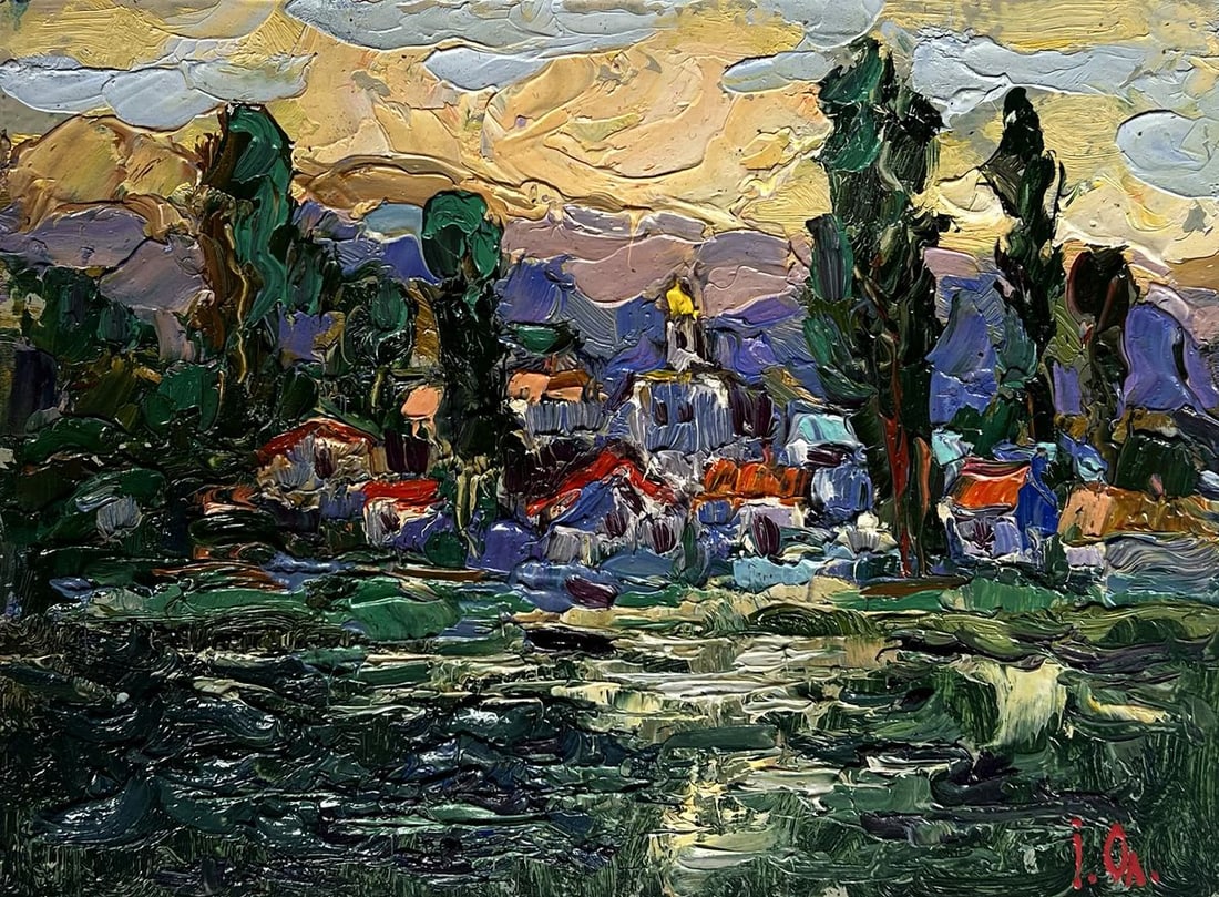 Oil painting City along the river Alex Kalenyuk - 3