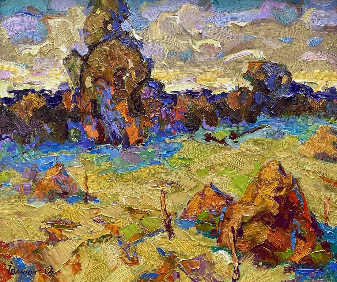 Oil painting Autumn steppe Alex Kalenyuk: Title: Oil painting Autumn steppe Alex Kalenyuk Description: NoKalen 1384 "Autumn Steppe" is a vibrant and evocative painting that captures the essence of the steppe landscape during the autumn