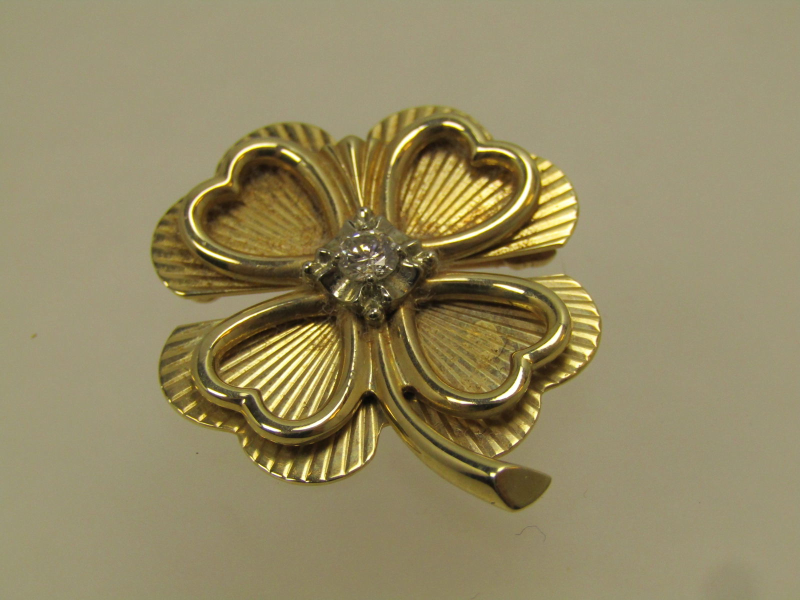 Vintage 14kt Diamond Four-Leaf Clover Brooch, 1960's-1970's, Signed - 4