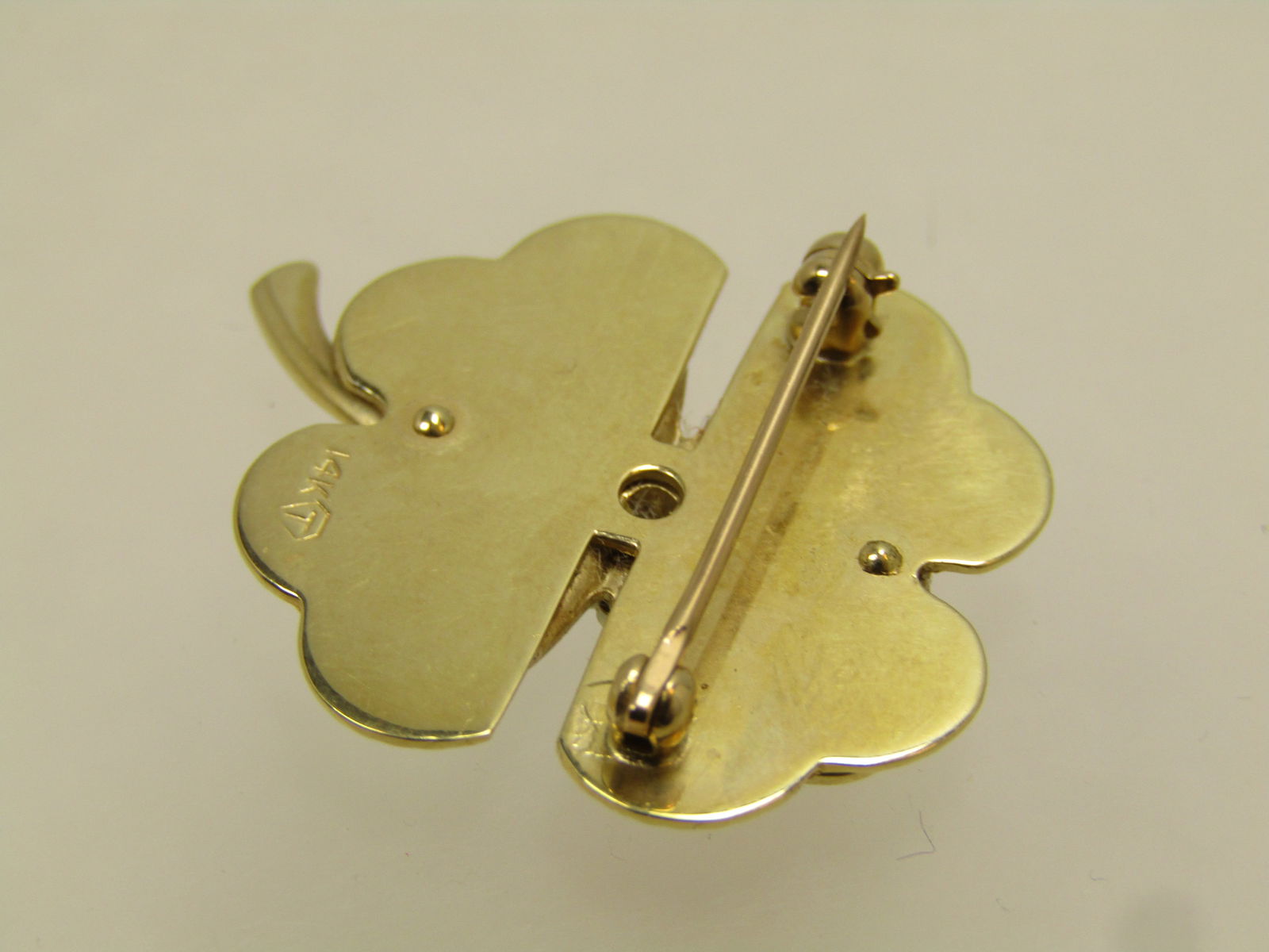 Vintage 14kt Diamond Four-Leaf Clover Brooch, 1960's-1970's, Signed - 6