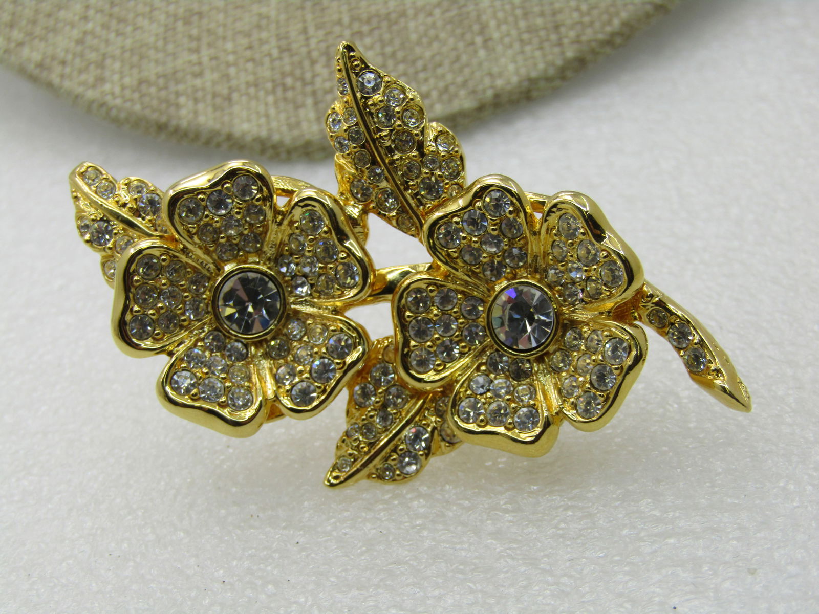 Vintage Joan Rivers Floral Duo Earrings Brooch Convertible, Clear Stones 3" - 10
