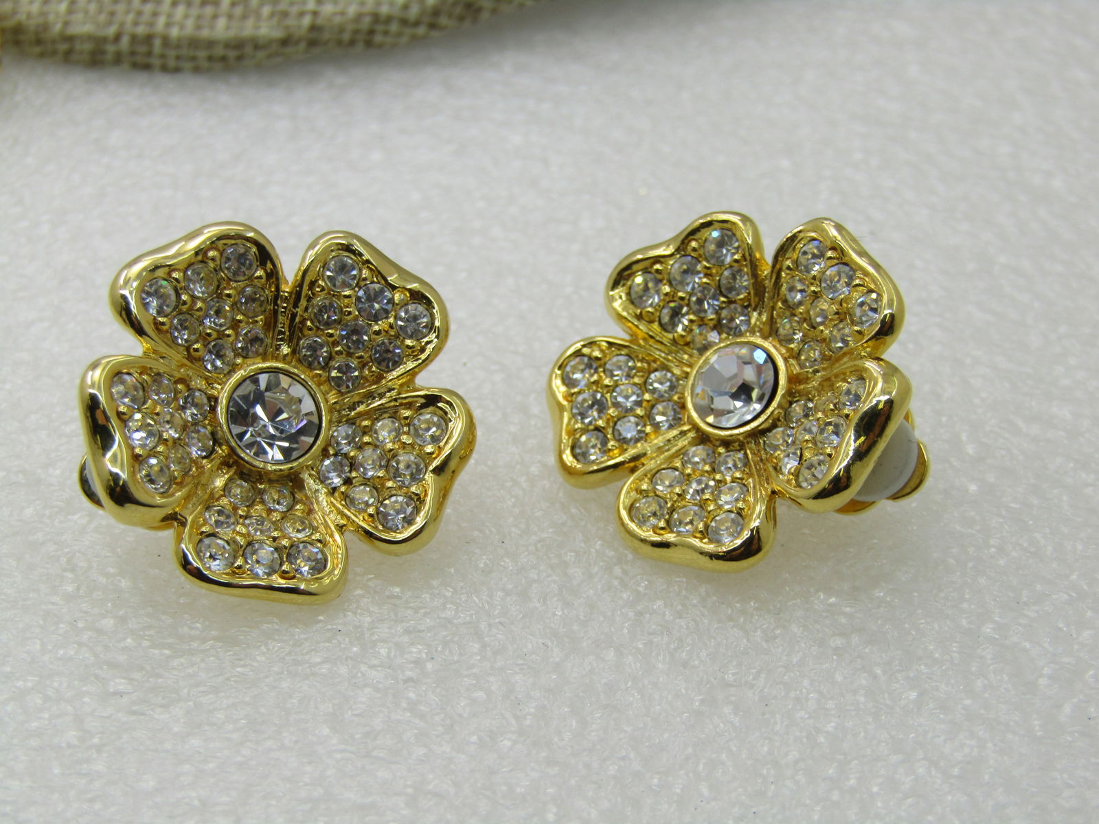 Vintage Joan Rivers Floral Duo Earrings Brooch Convertible, Clear Stones 3" - 4