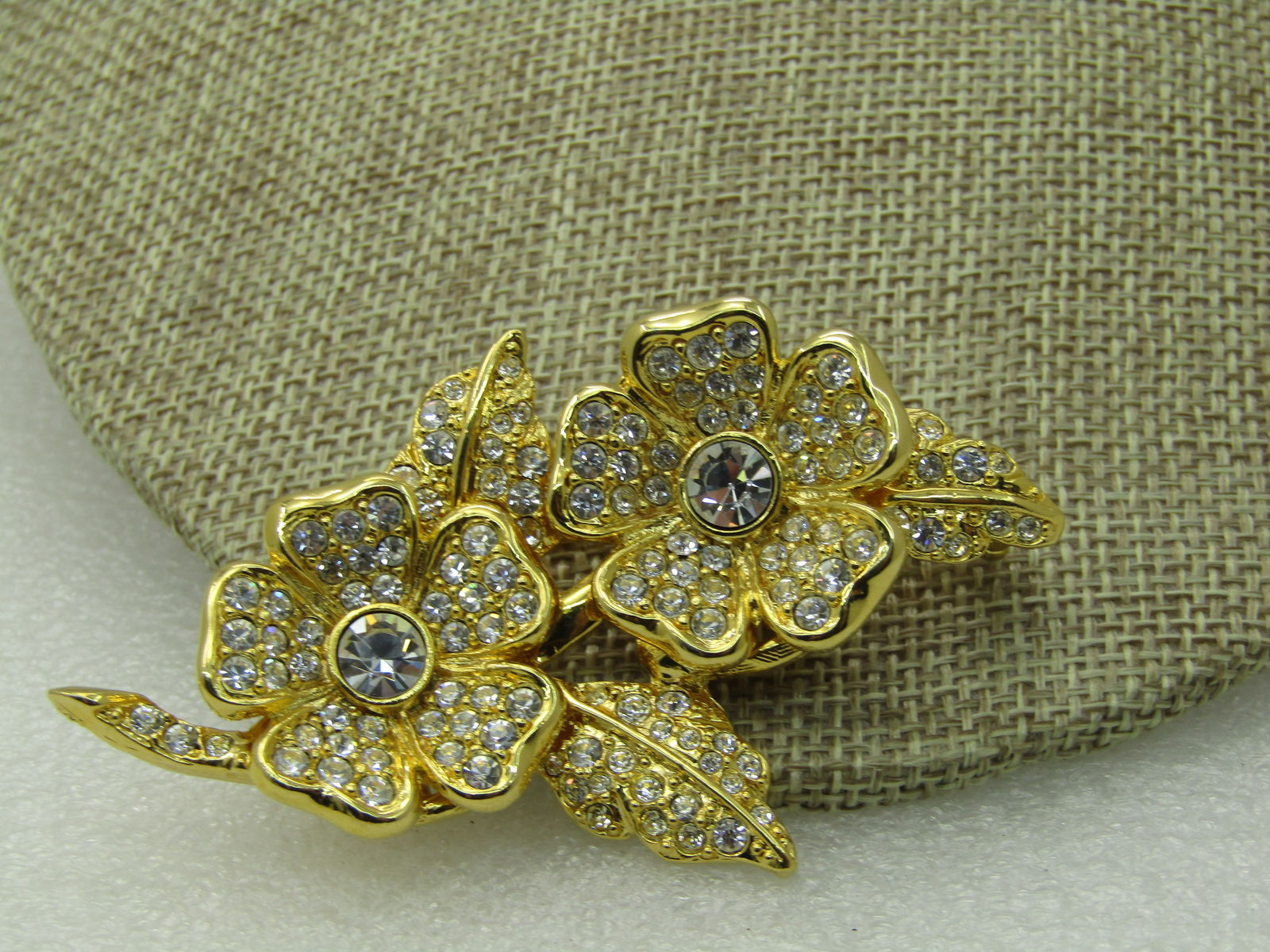 Vintage Joan Rivers Floral Duo Earrings Brooch Convertible, Clear Stones 3" - 9