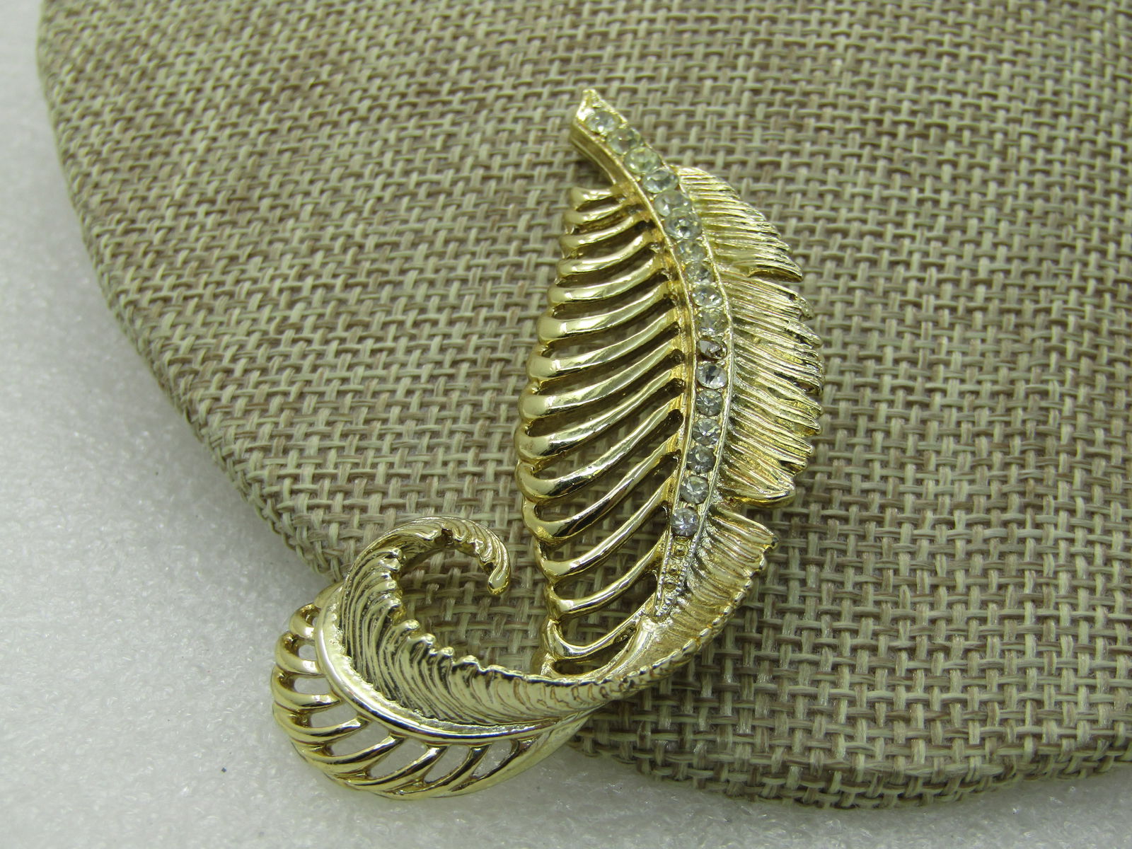 Vintage Curled Leaf Rhinestone Brooch, 2.5" - 3