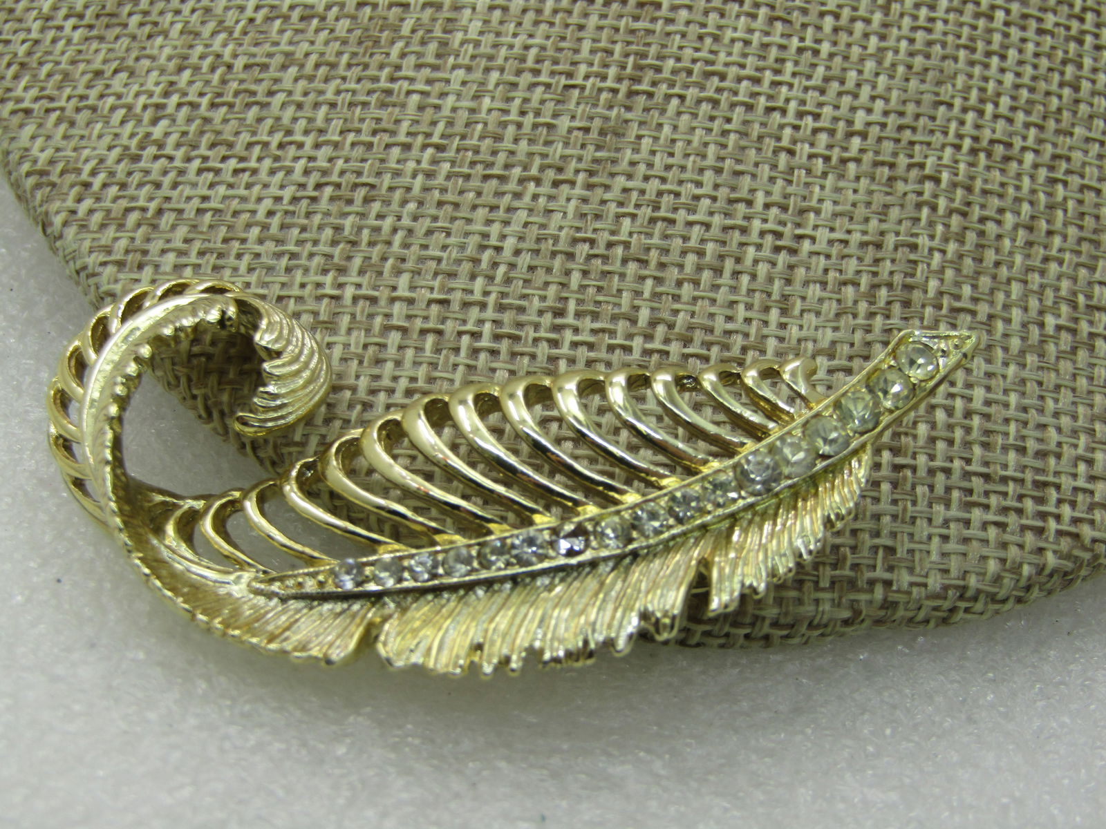 Vintage Curled Leaf Rhinestone Brooch, 2.5" - 4