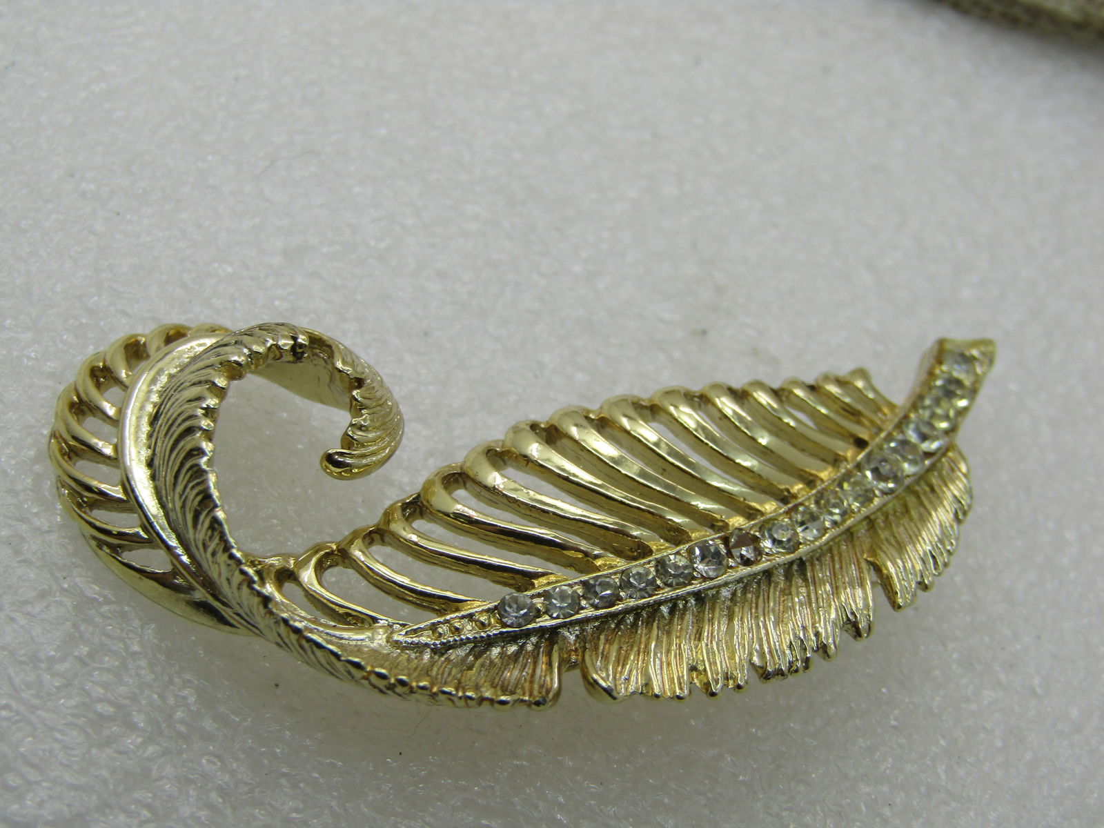 Vintage Curled Leaf Rhinestone Brooch, 2.5" - 5