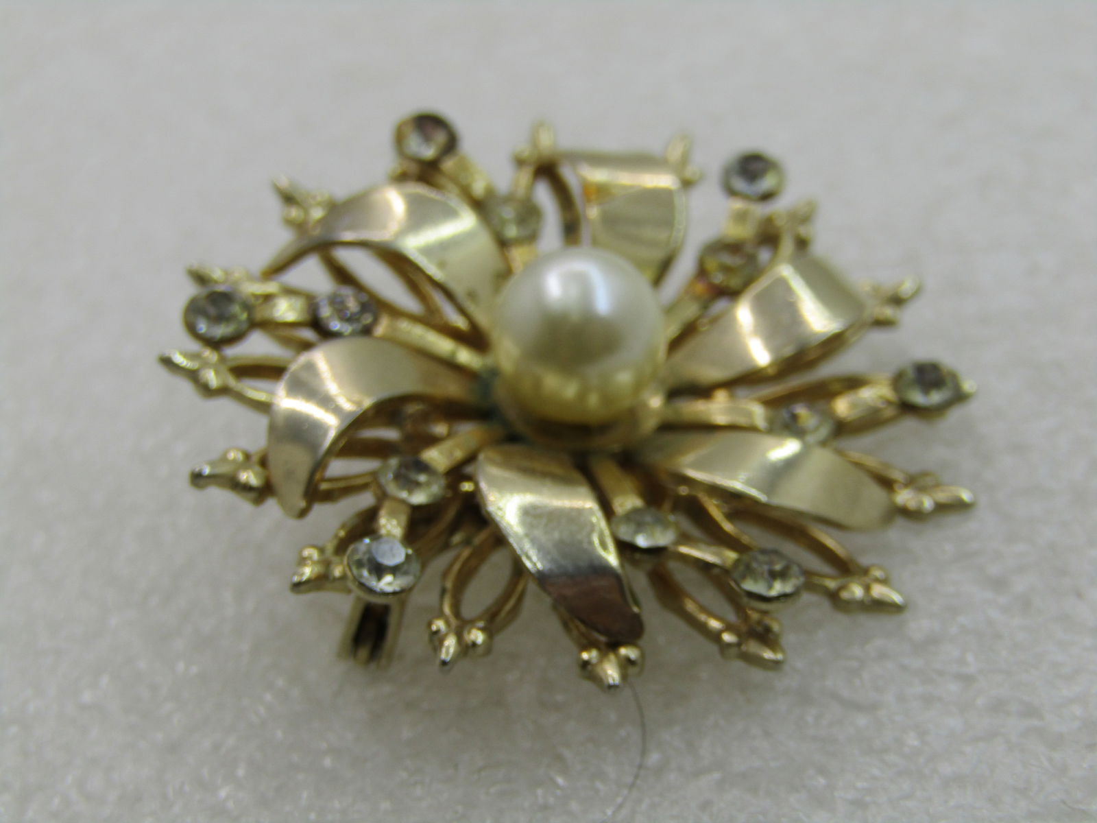 Vintage Rhinestone & Faux Pearl Brooch, Blossom/Snowflake, 1960's - 2