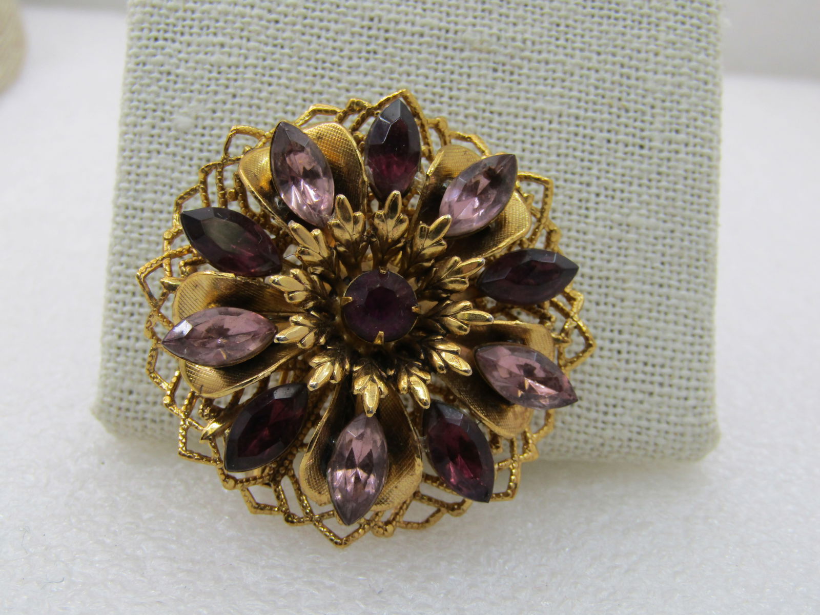Vintage Purple Rhinestone Filigree Brooch, Blossom, 1-5/8" - 2