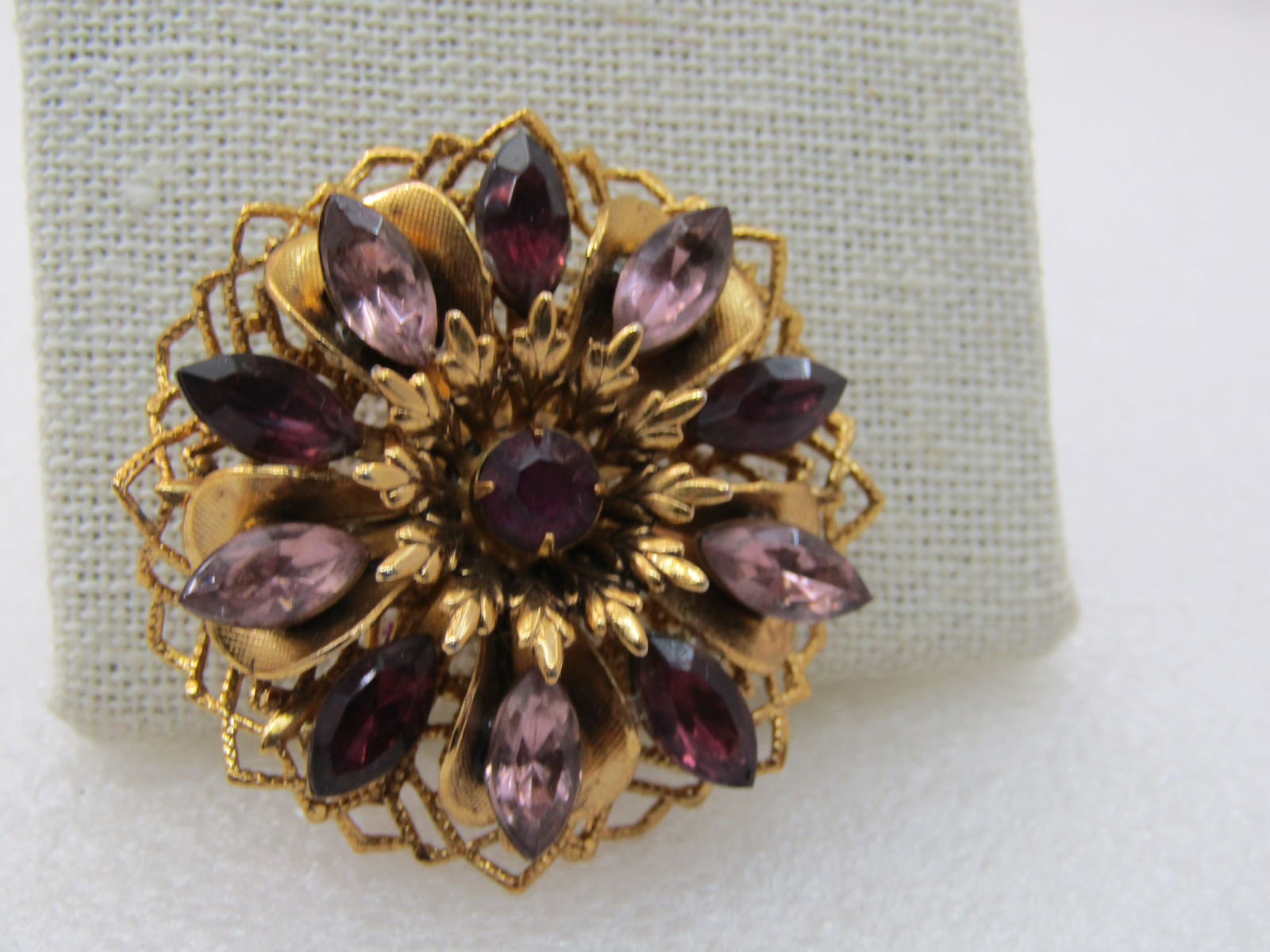 Vintage Purple Rhinestone Filigree Brooch, Blossom, 1-5/8" - 3