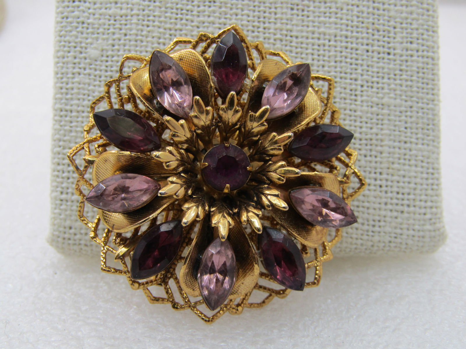 Vintage Purple Rhinestone Filigree Brooch, Blossom, 1-5/8" - 4
