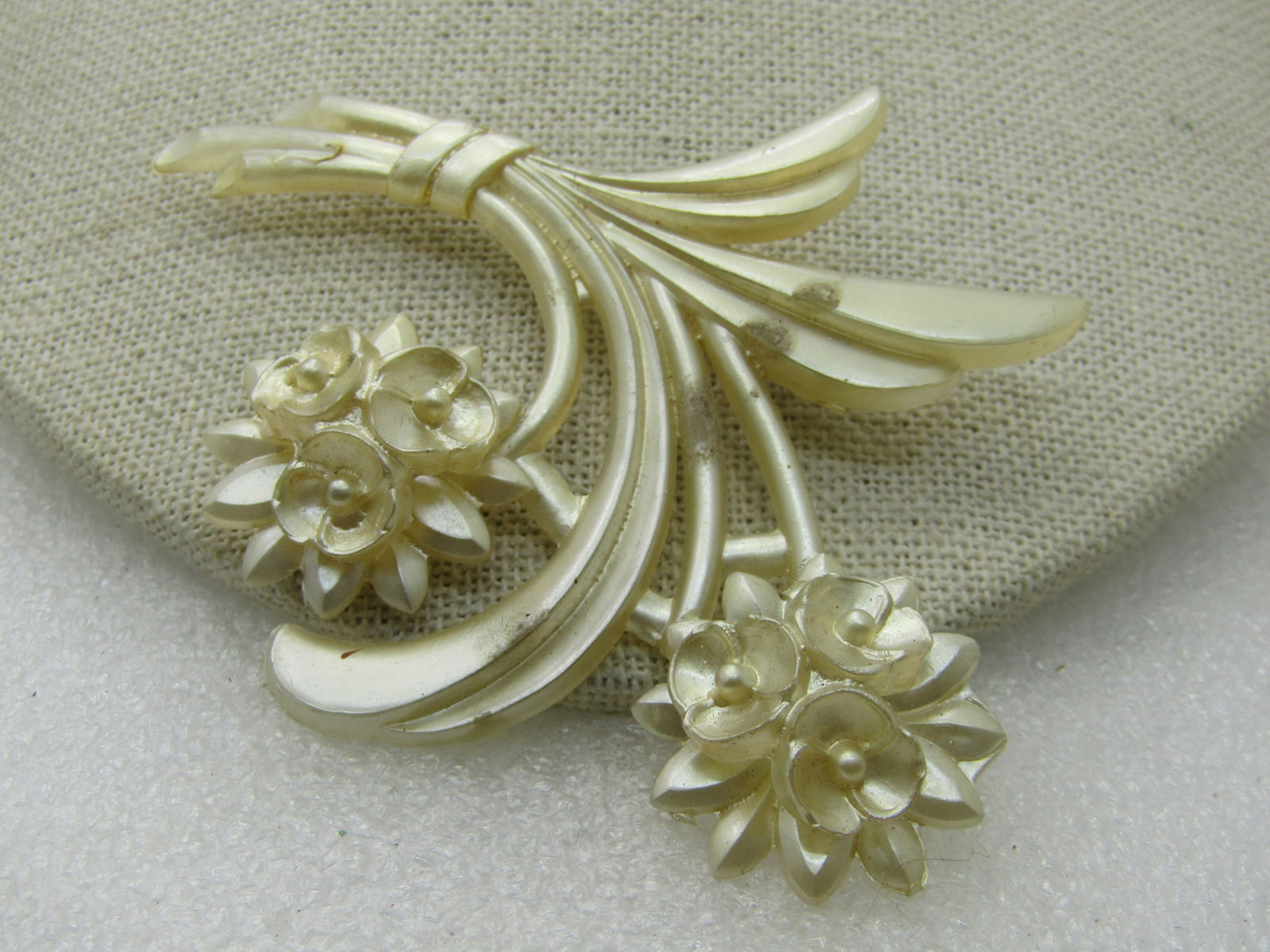 Vintage Celluloid White Floral Brooch, 3.25", 1920's-1930's - 3