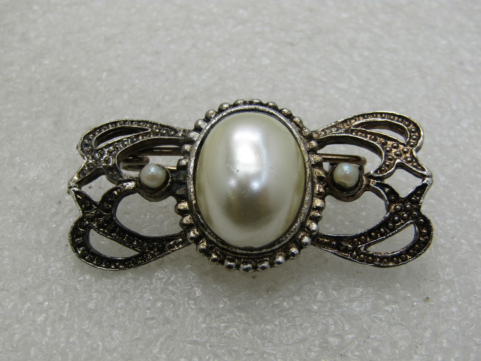 Vintage Faux Pearl Victorian Themed Brooch, 1.25" - 2