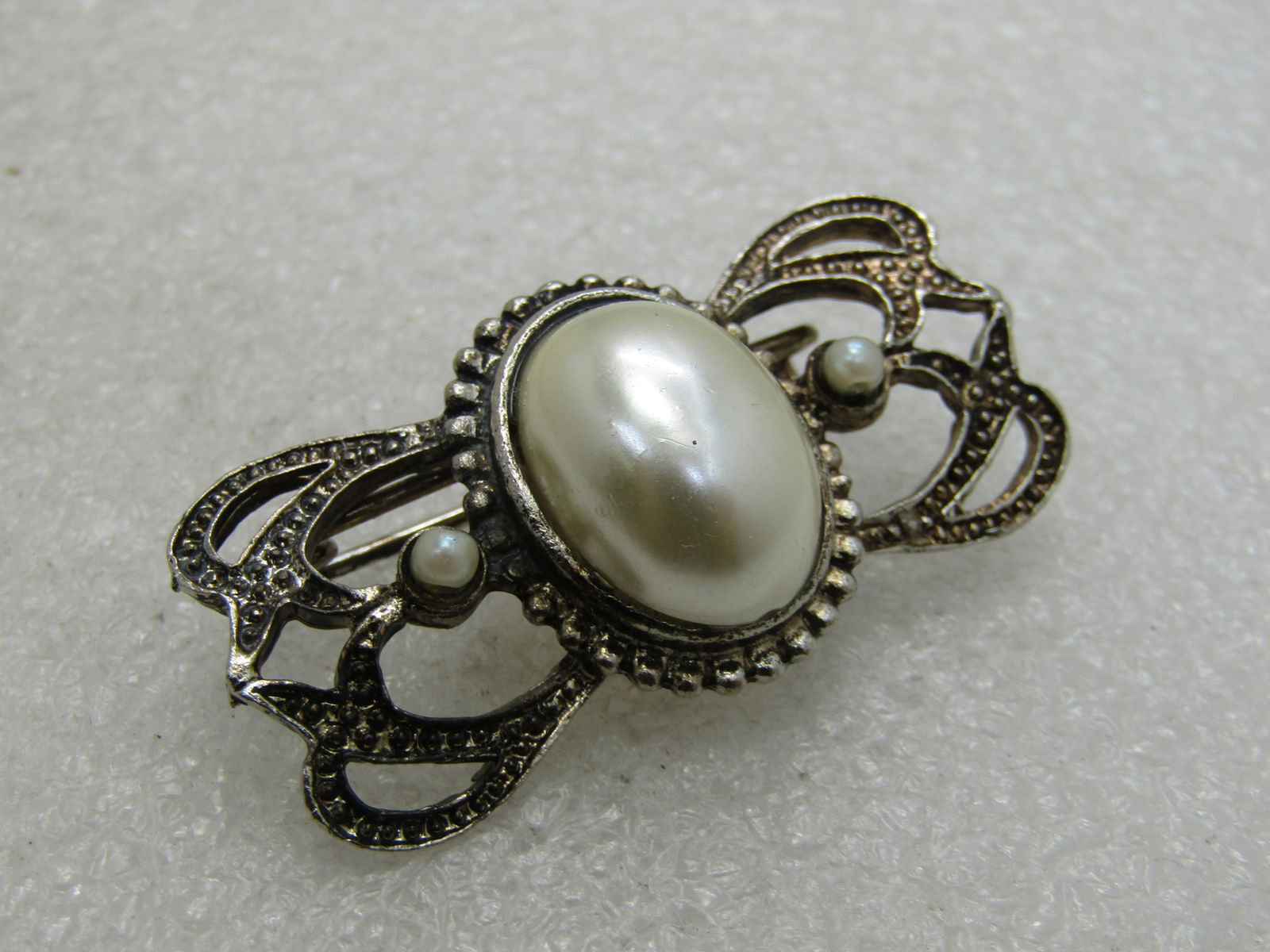 Vintage Faux Pearl Victorian Themed Brooch, 1.25" - 3