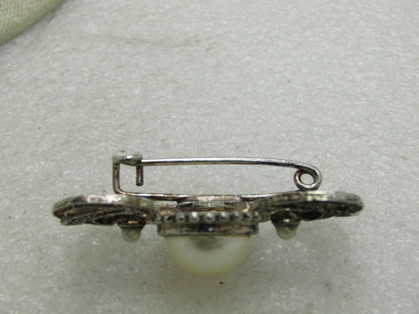 Vintage Faux Pearl Victorian Themed Brooch, 1.25" - 5