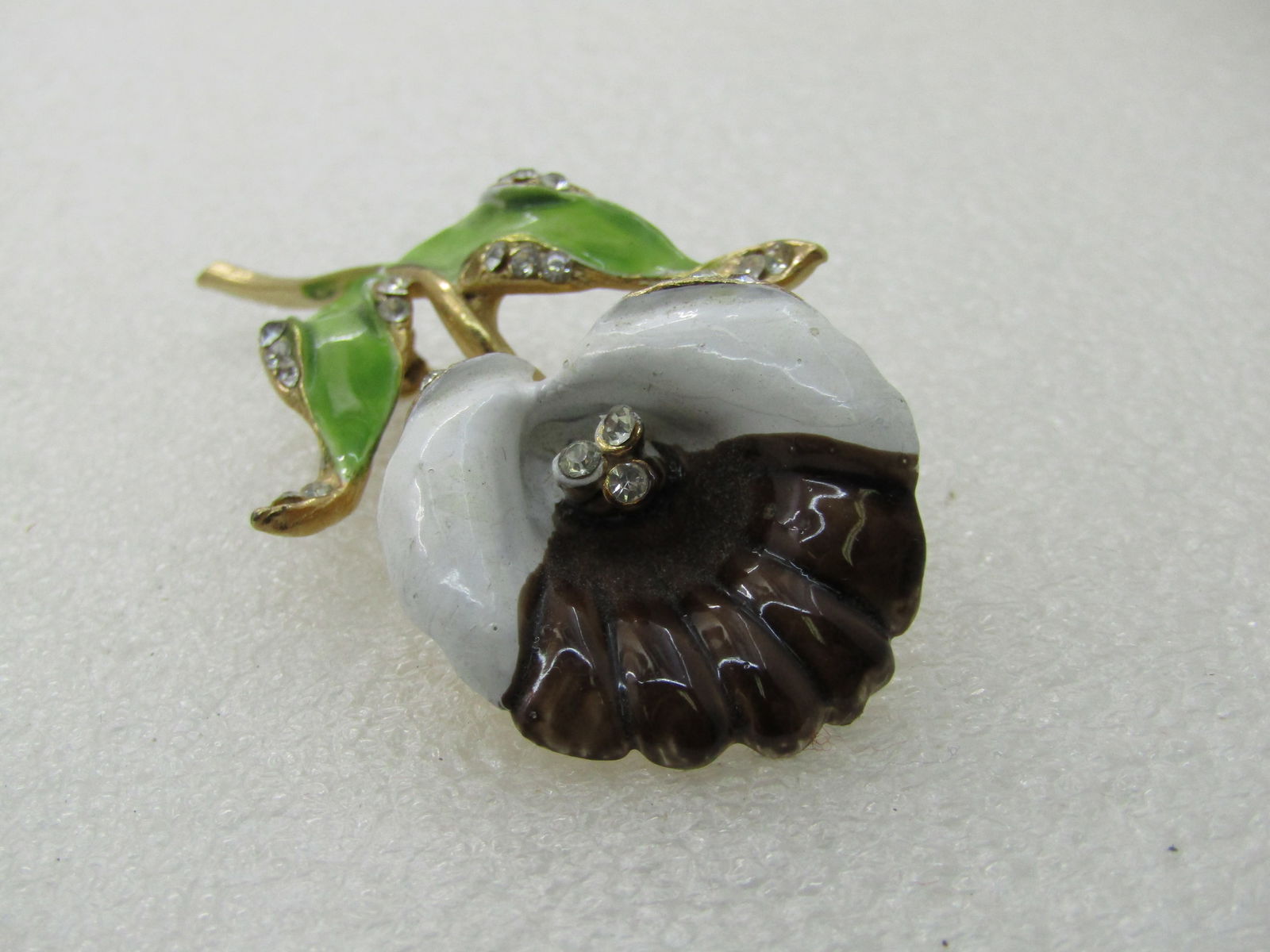 Vintage Enameled Lily with Rhinestone Brooch, 1960's, Statement Brooch, 3" - 4