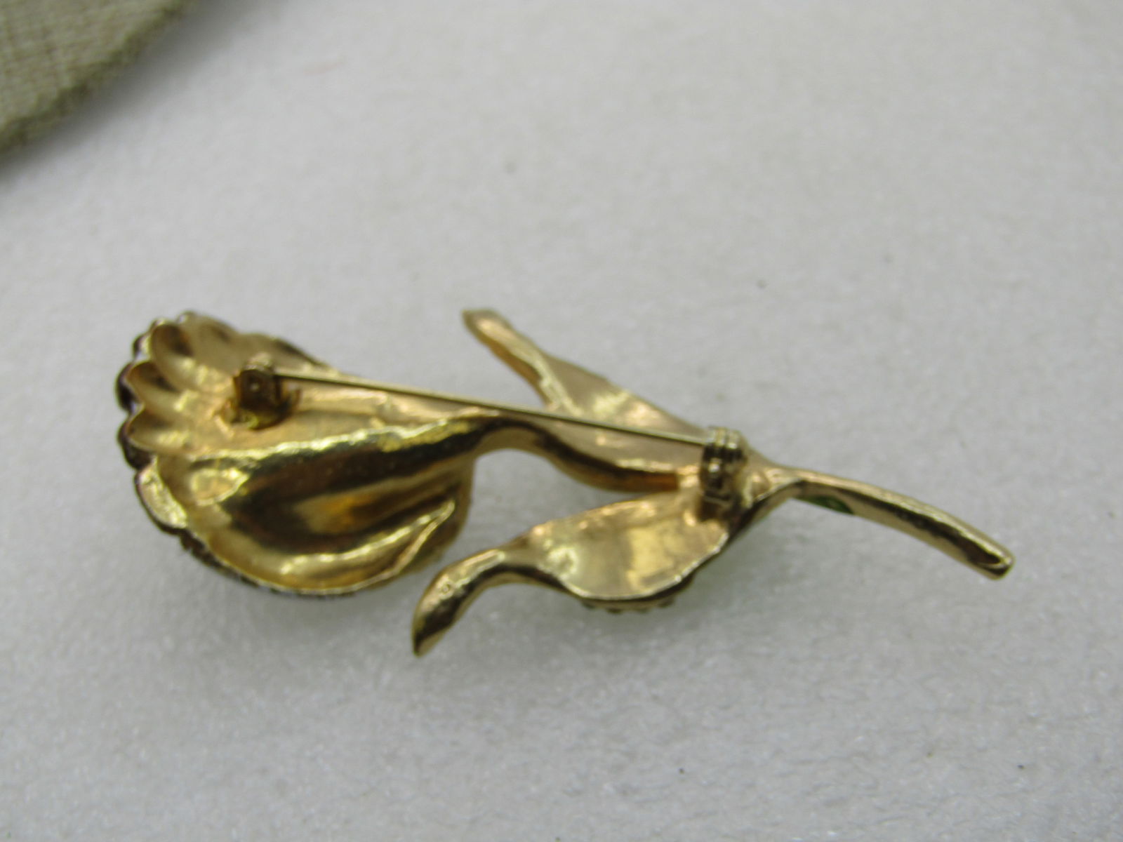 Vintage Enameled Lily with Rhinestone Brooch, 1960's, Statement Brooch, 3" - 6