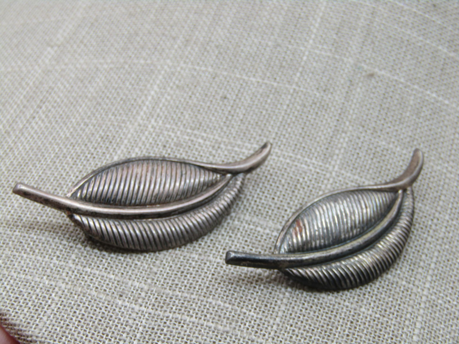 Vintage Jewelart Sterling Pair of Leaf Brooches, 2" by 3/4", 1960's - 2