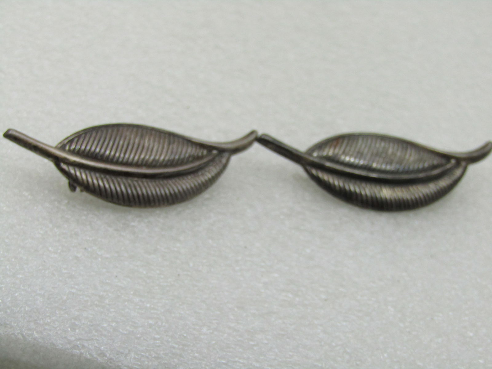 Vintage Jewelart Sterling Pair of Leaf Brooches, 2" by 3/4", 1960's - 3