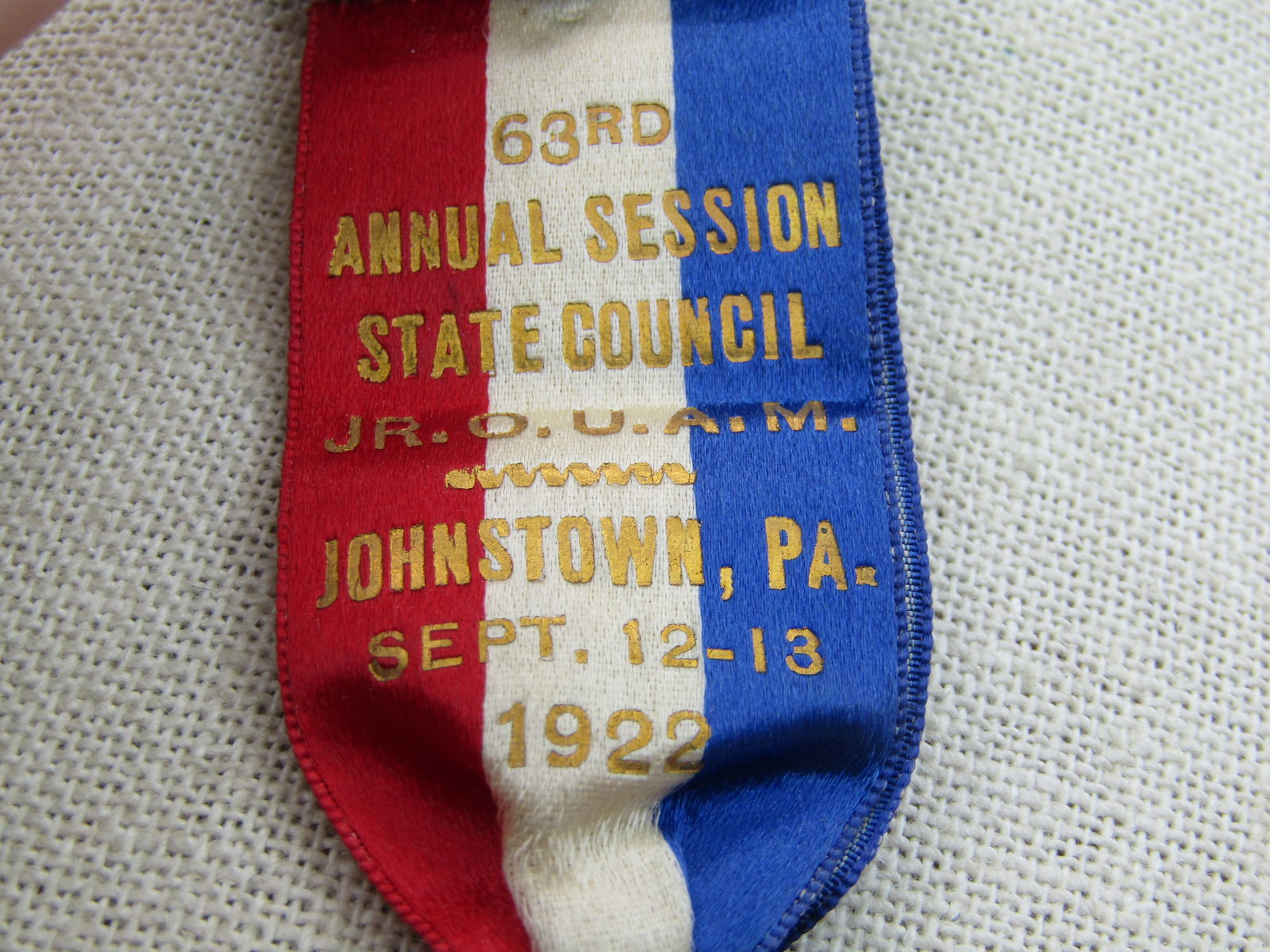 Junior Order of United American Mechanics O.U.A.M 63rd State Council, Johnstown, PA, Medal, 1922, - 2