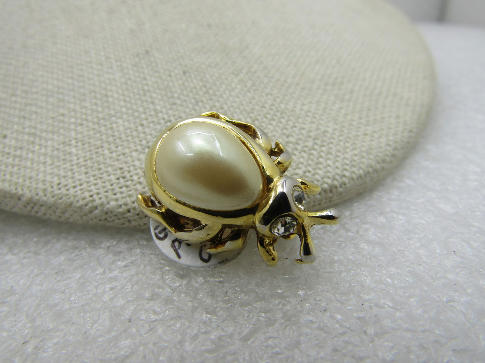 Vintage Faux Pearl Rhinestone Fly/Bug Brooch - 2