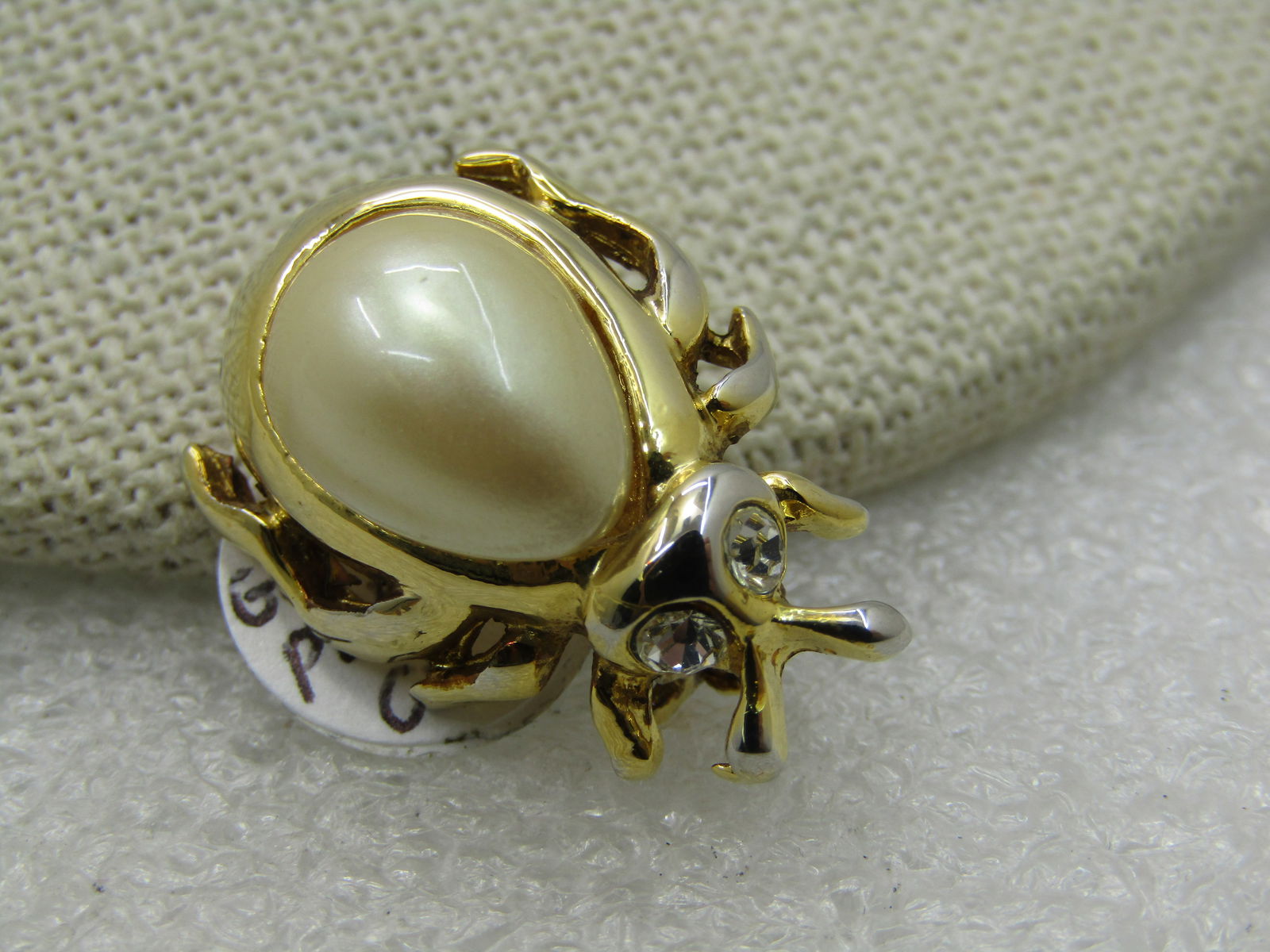 Vintage Faux Pearl Rhinestone Fly/Bug Brooch - 3