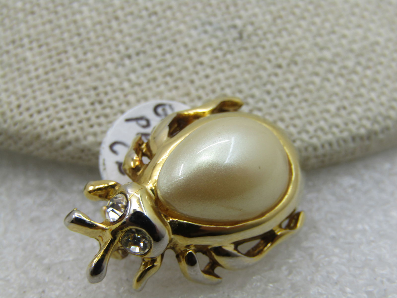 Vintage Faux Pearl Rhinestone Fly/Bug Brooch - 4