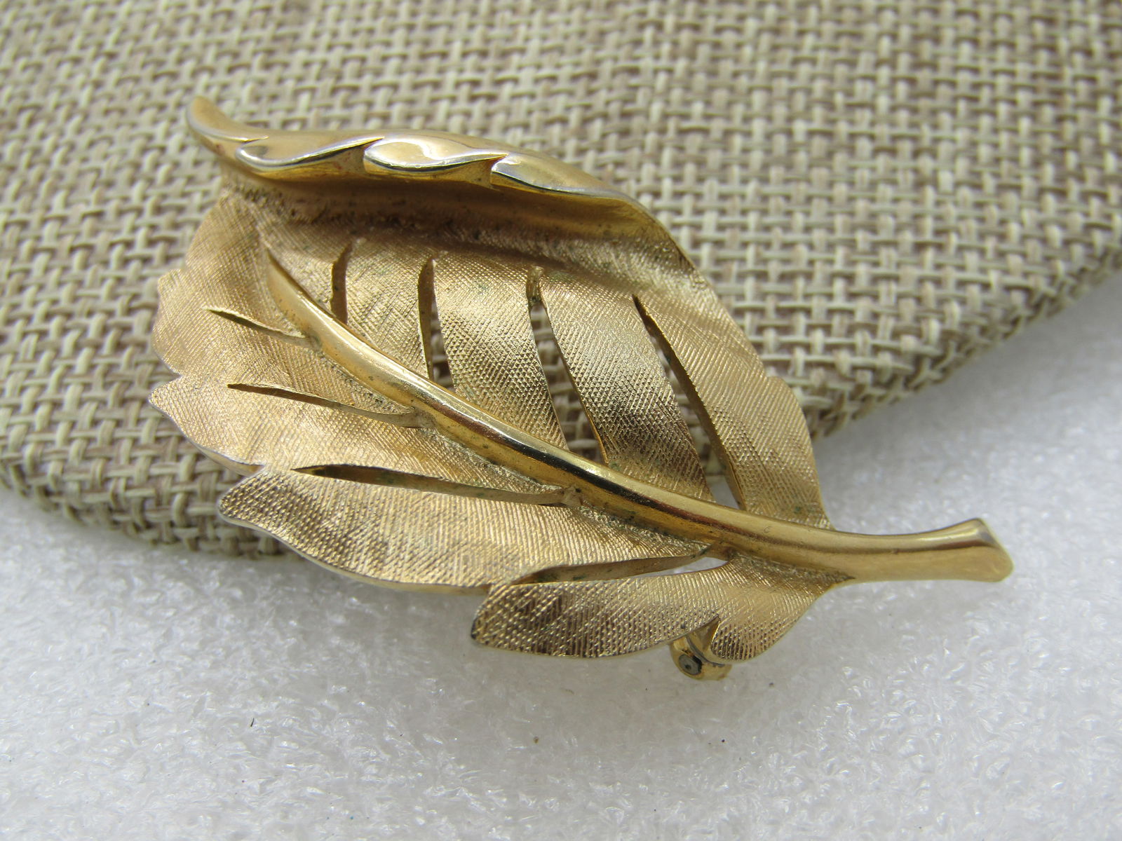 Vintage 1960's Leaf Brooch, Textured & Smooth, 2.25" - 3