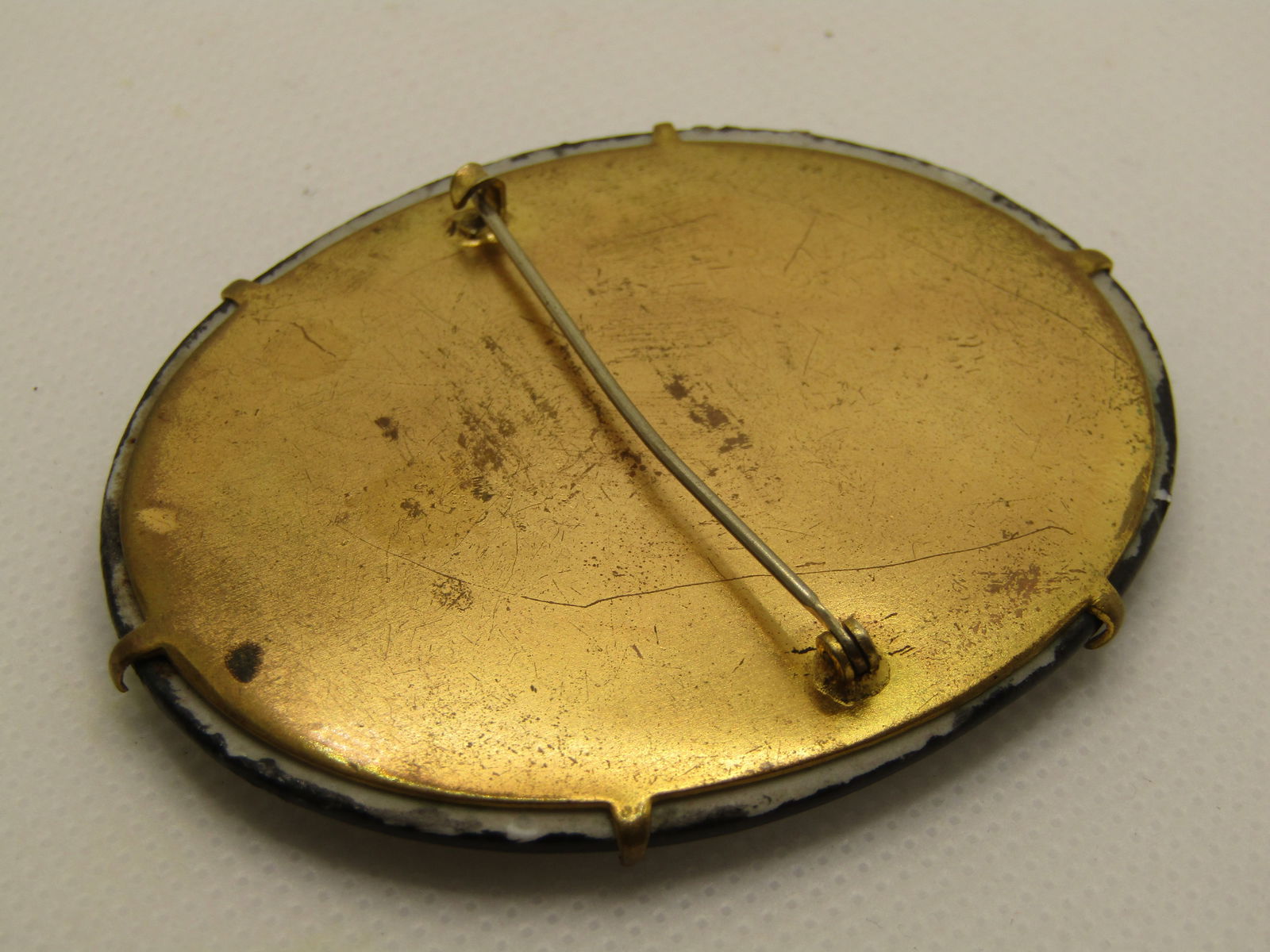 Vintage Early 1930's Black & White Lusterware Brooch, Woman with Umbrella 2.5" by 2" - 5