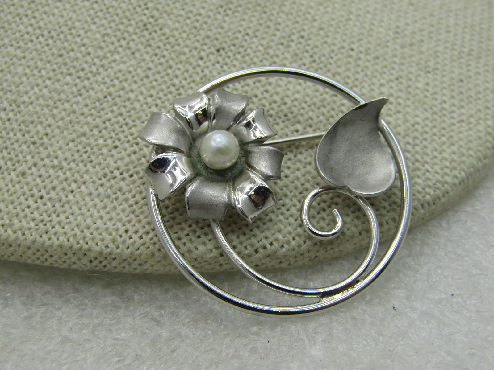 Vintage Sterling Silver Floral Brooch, Circle, 1.25", 1960's Signed NL, 1960'S, - 2