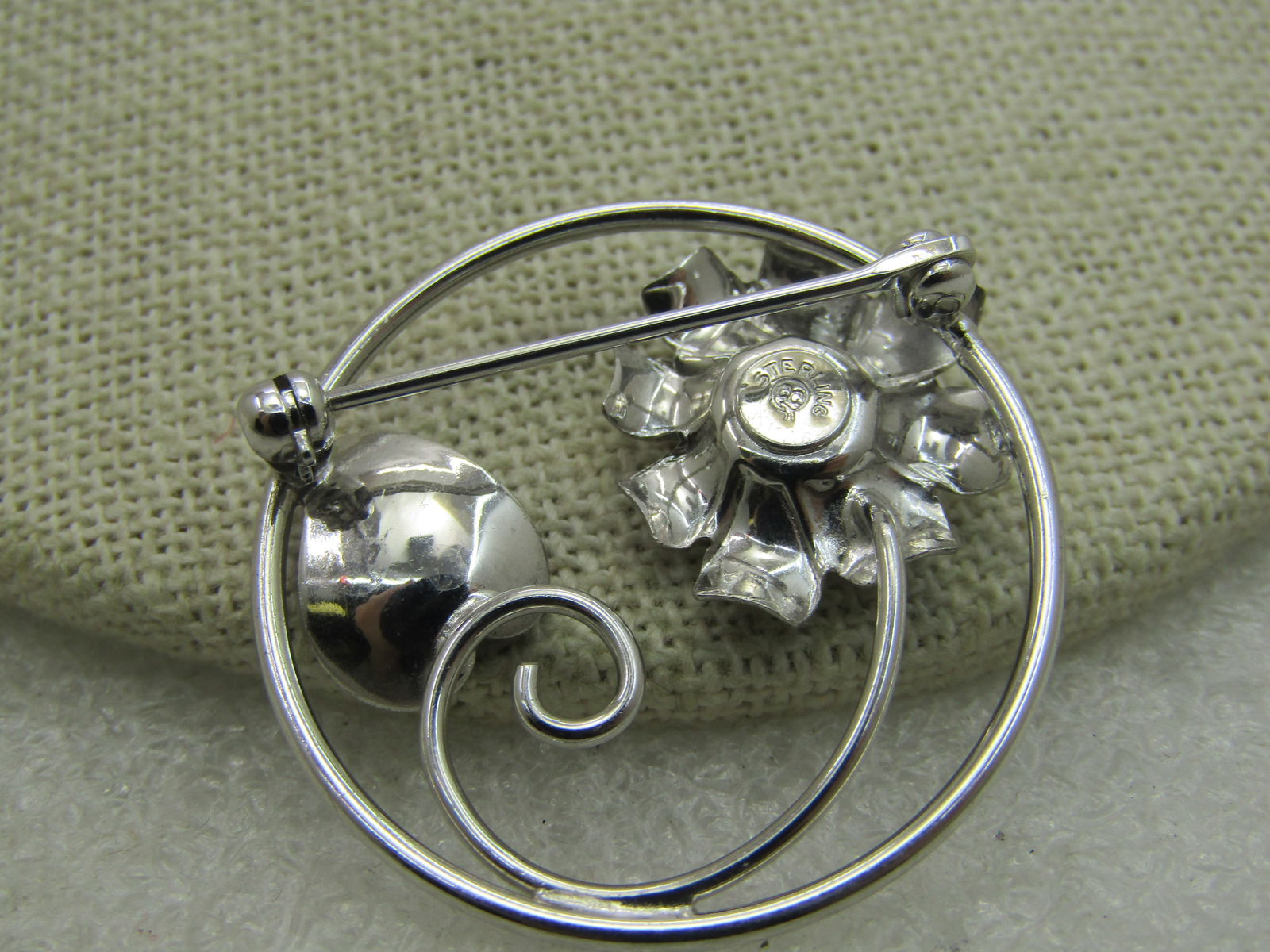 Vintage Sterling Silver Floral Brooch, Circle, 1.25", 1960's Signed NL, 1960'S, - 4