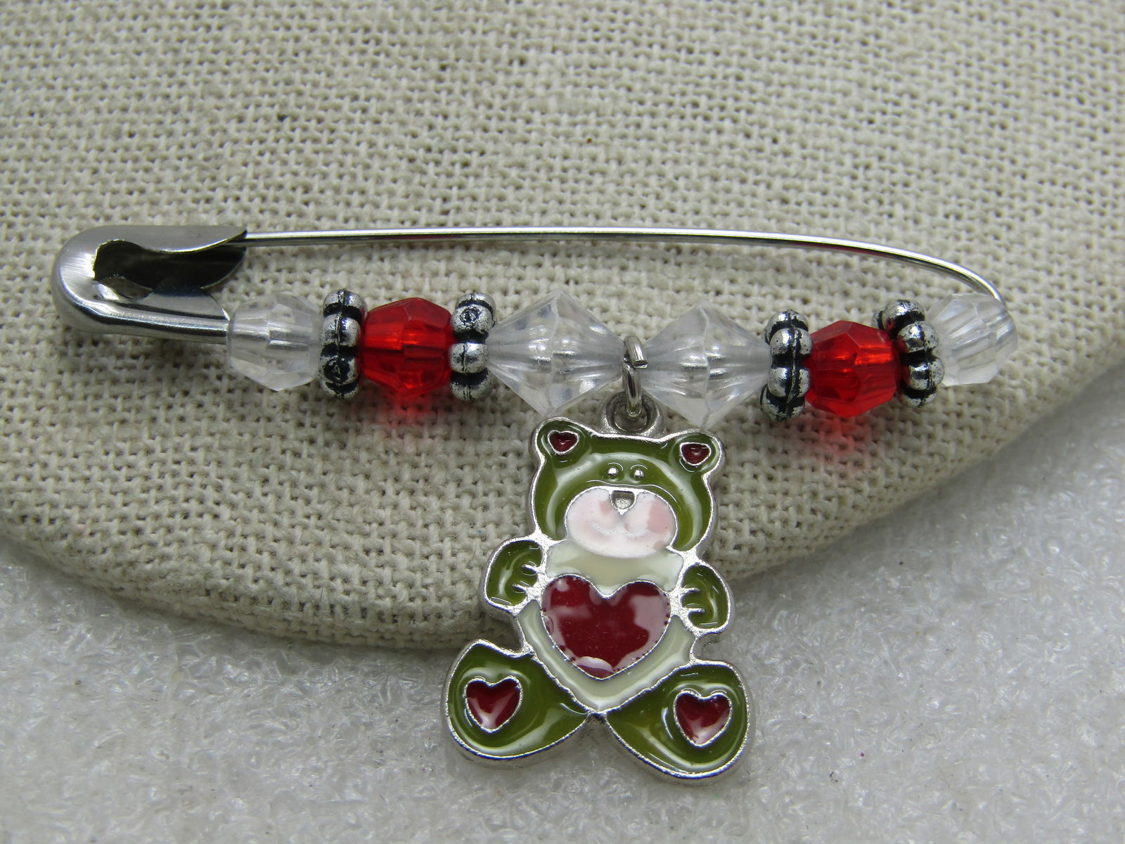 Vintage Enameled Beaded Bear Brooch/Pin, 2.25" Wide. - 2