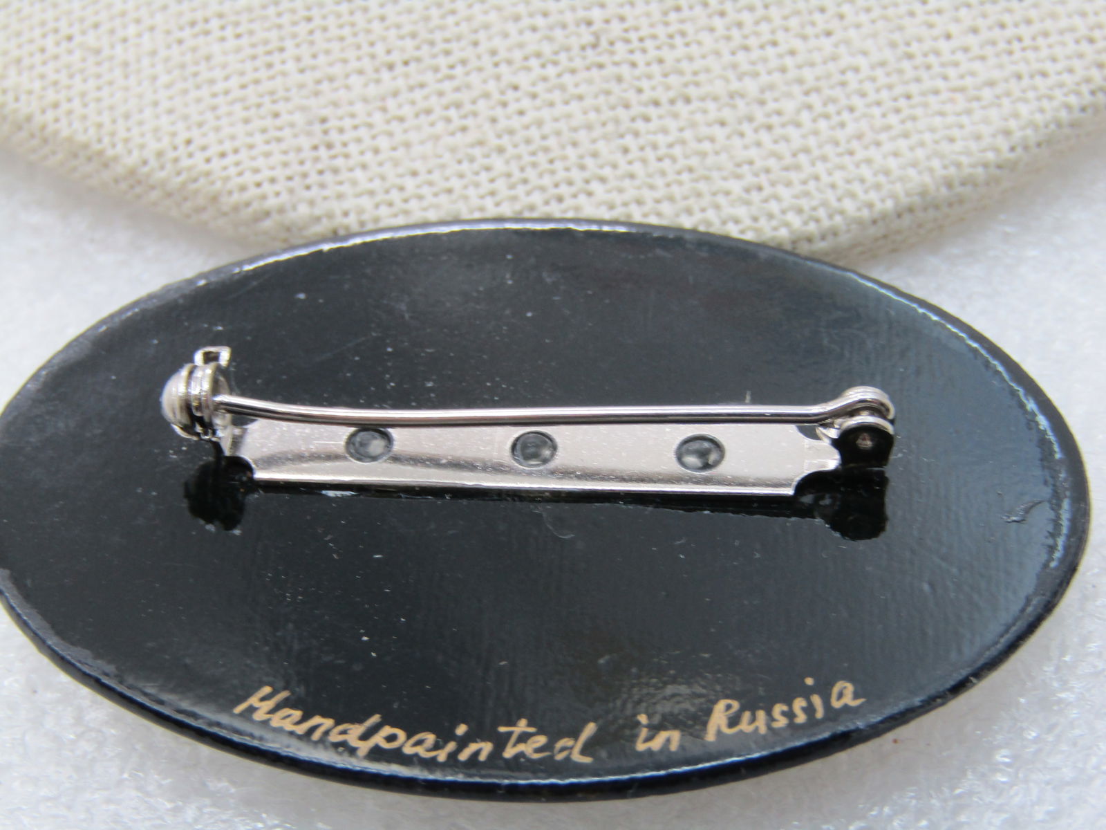 Vintage Russian Lacquered Bridge Scene Brooch, 2-1/3" Oval - 5