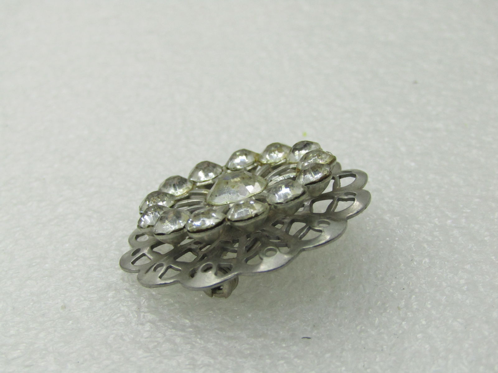 Vintage Rhinestone Round Blossom Brooch, Silver Tone, 1950's, 1.25" - 3